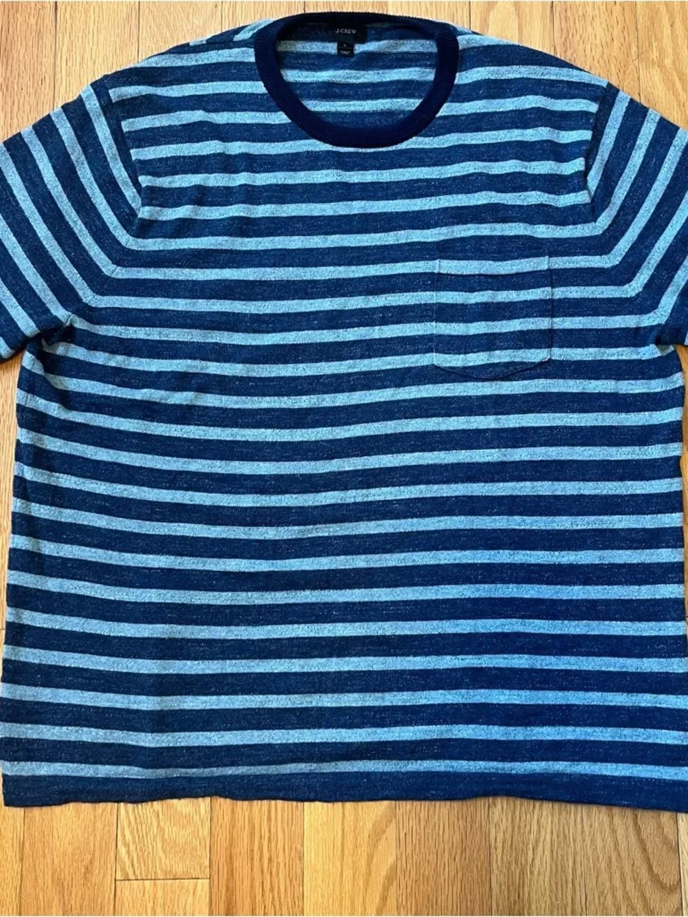 J. Crew 100% Cotton Navy and Light Blue Striped Crewneck Sweater Men’s L